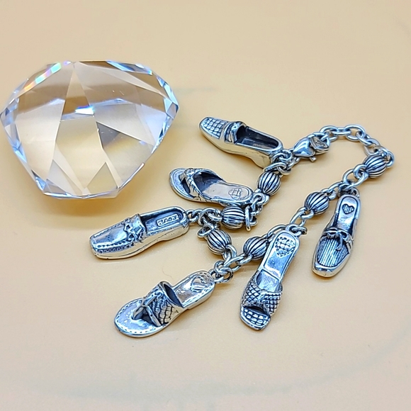 Brighton "SHOE LOVE" Detailed Silver Sandal, Slide, & Loafer 6-Charm Bracelet 👠 - Picture 2 of 16